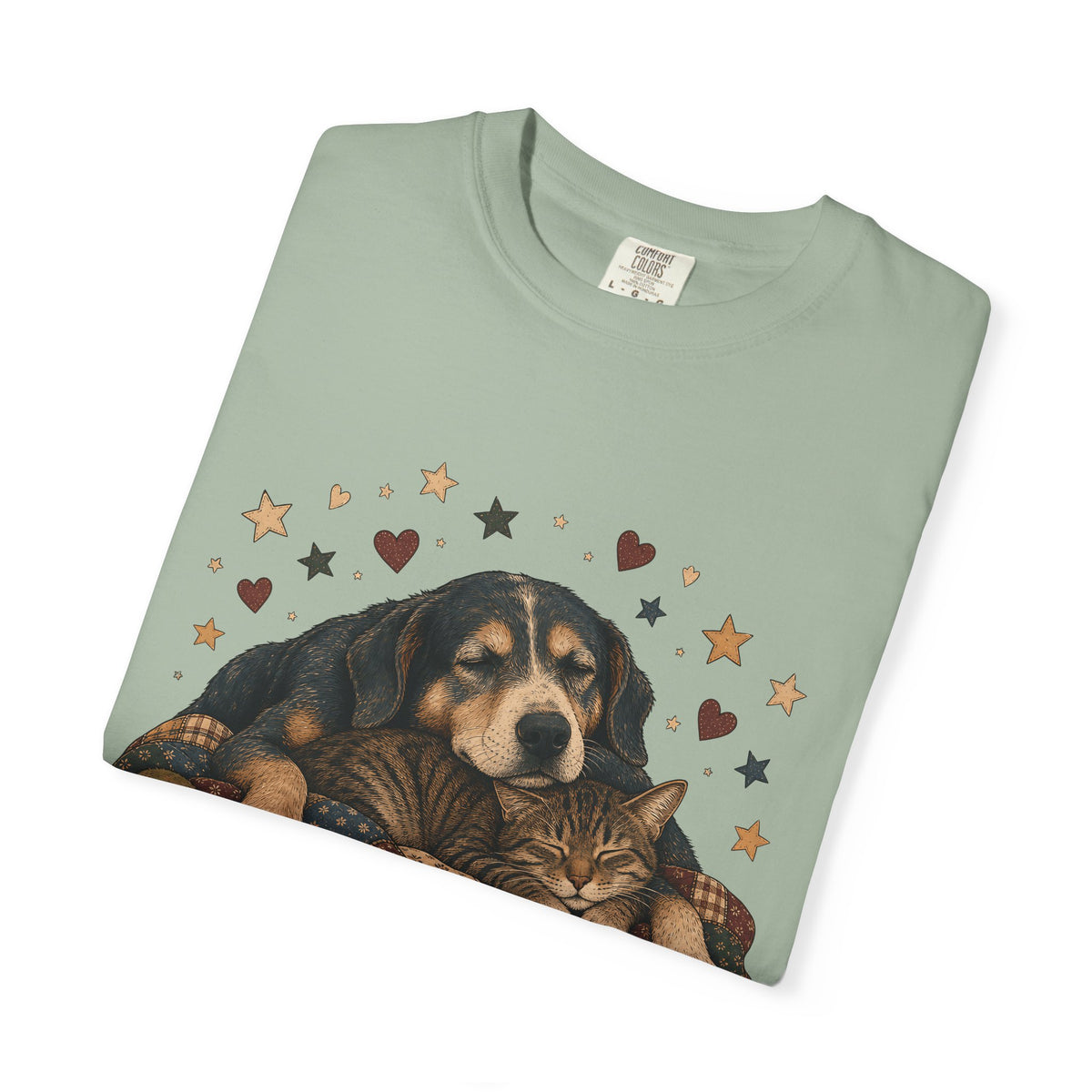 Sleeping Dog and Cat Cuddle T-Shirt – Cozy Pet Best Friends Tee