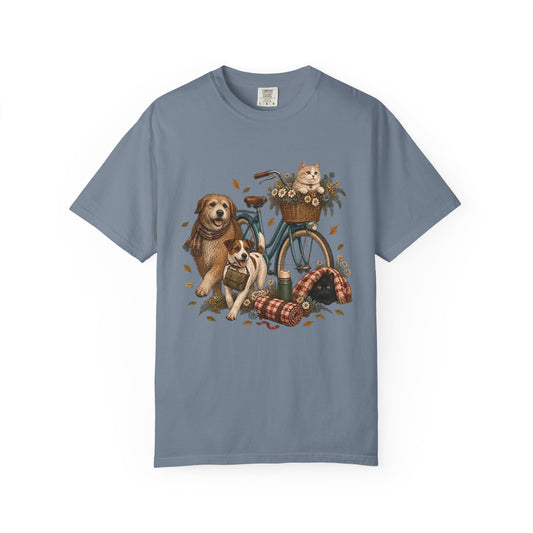 Vintage Bicycle Pet Adventure T-Shirt – Cottagecore Dog & Cat Lover Tee