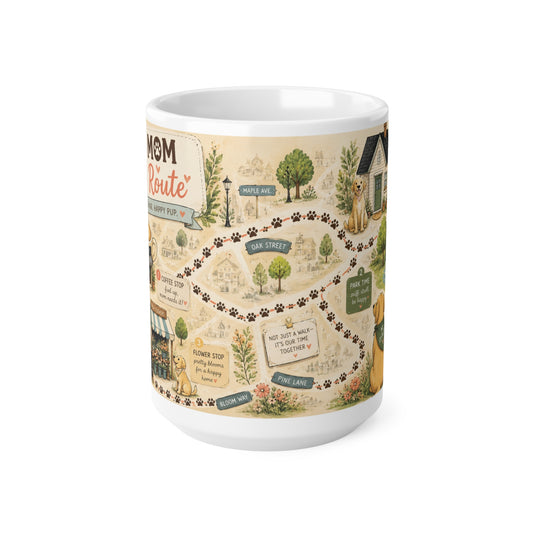 Dog Mom Coffee Route Mug — Cute Illustrated Map Coffee Cup (15oz Mug)
