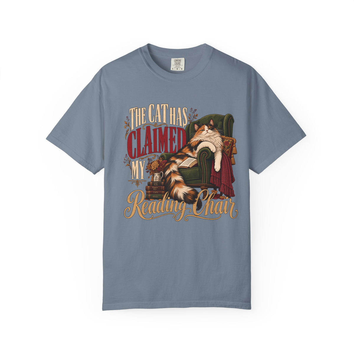 The Cat Has Claimed My Reading Chair T-Shirt – Funny Cat Book Lover Tee