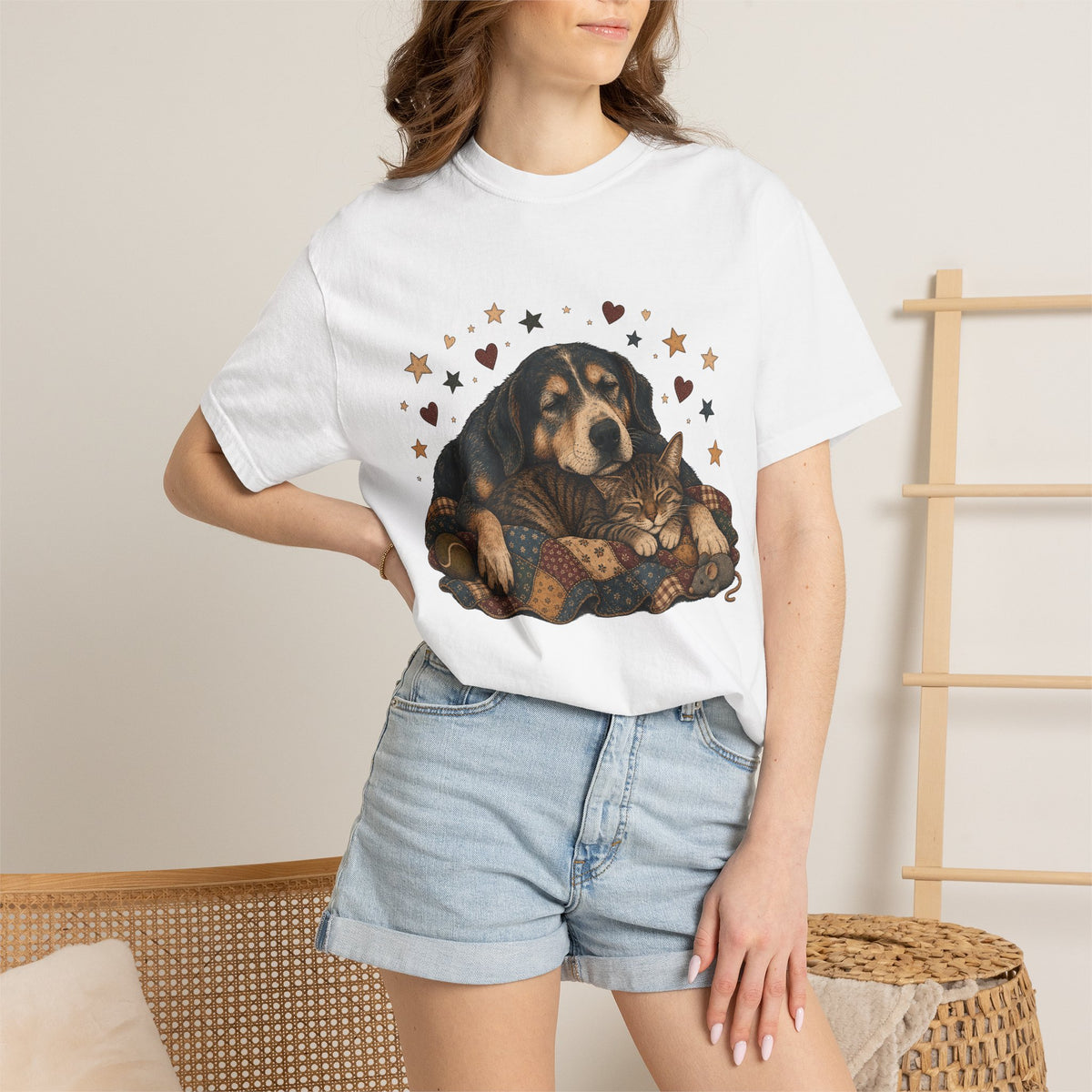 Sleeping Dog and Cat Cuddle T-Shirt – Cozy Pet Best Friends Tee