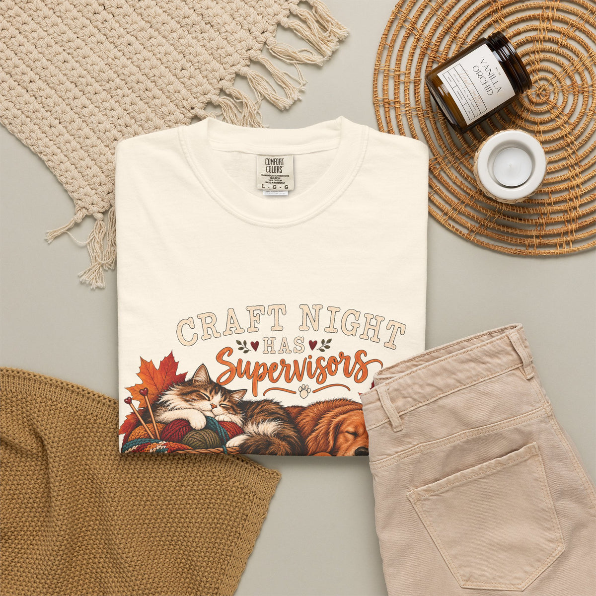 Craft Night Has Supervisors T-Shirt – Funny Dog & Cat Crafter Tee