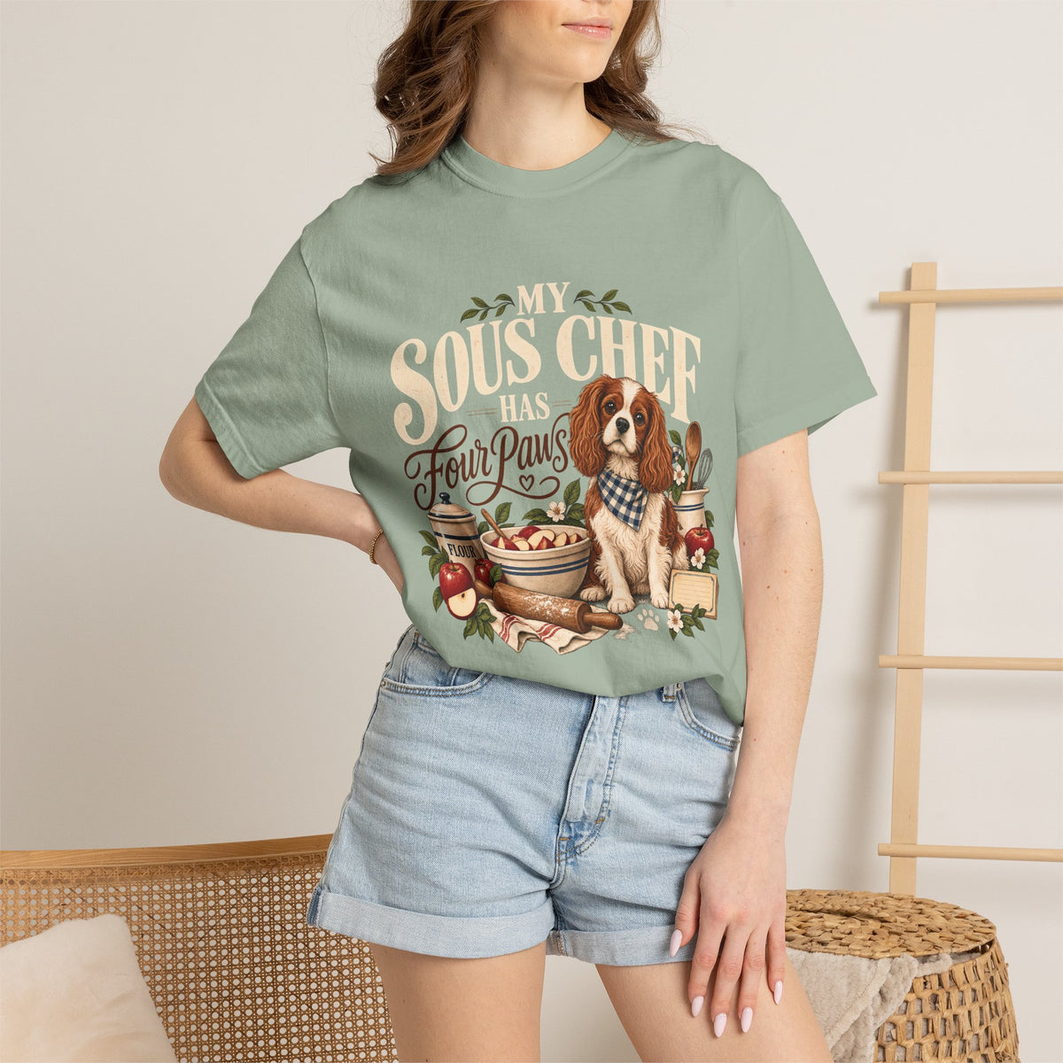 My Sous Chef Has Four Paws T-Shirt – Funny Dog Mom Baking Tee