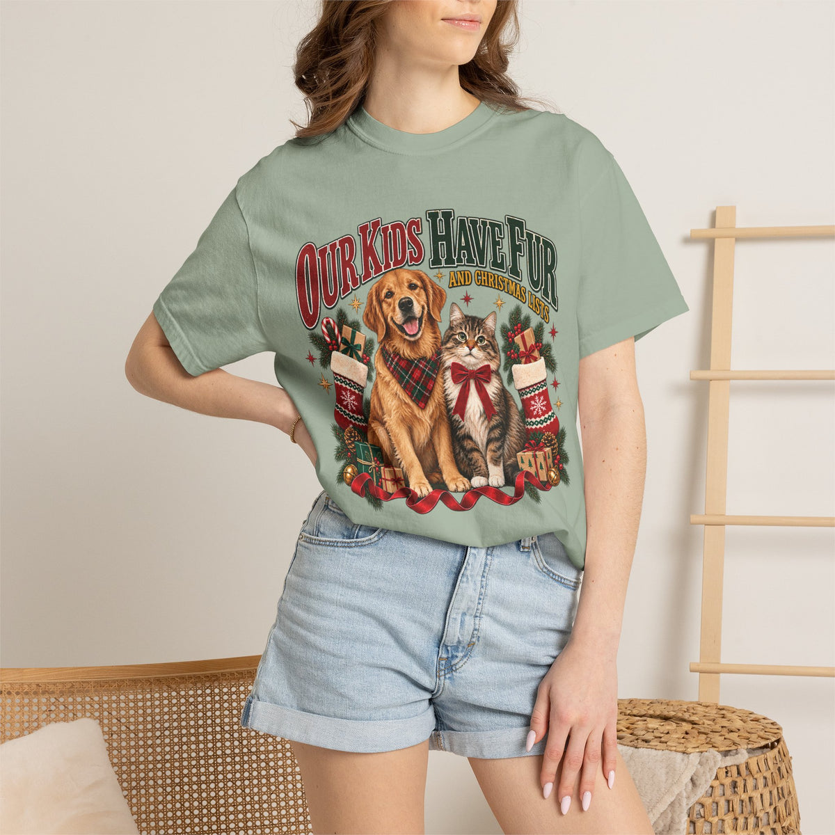 Our Kids Have Fur and Christmas Lists T-Shirt – Funny Pet Parent Christmas Tee
