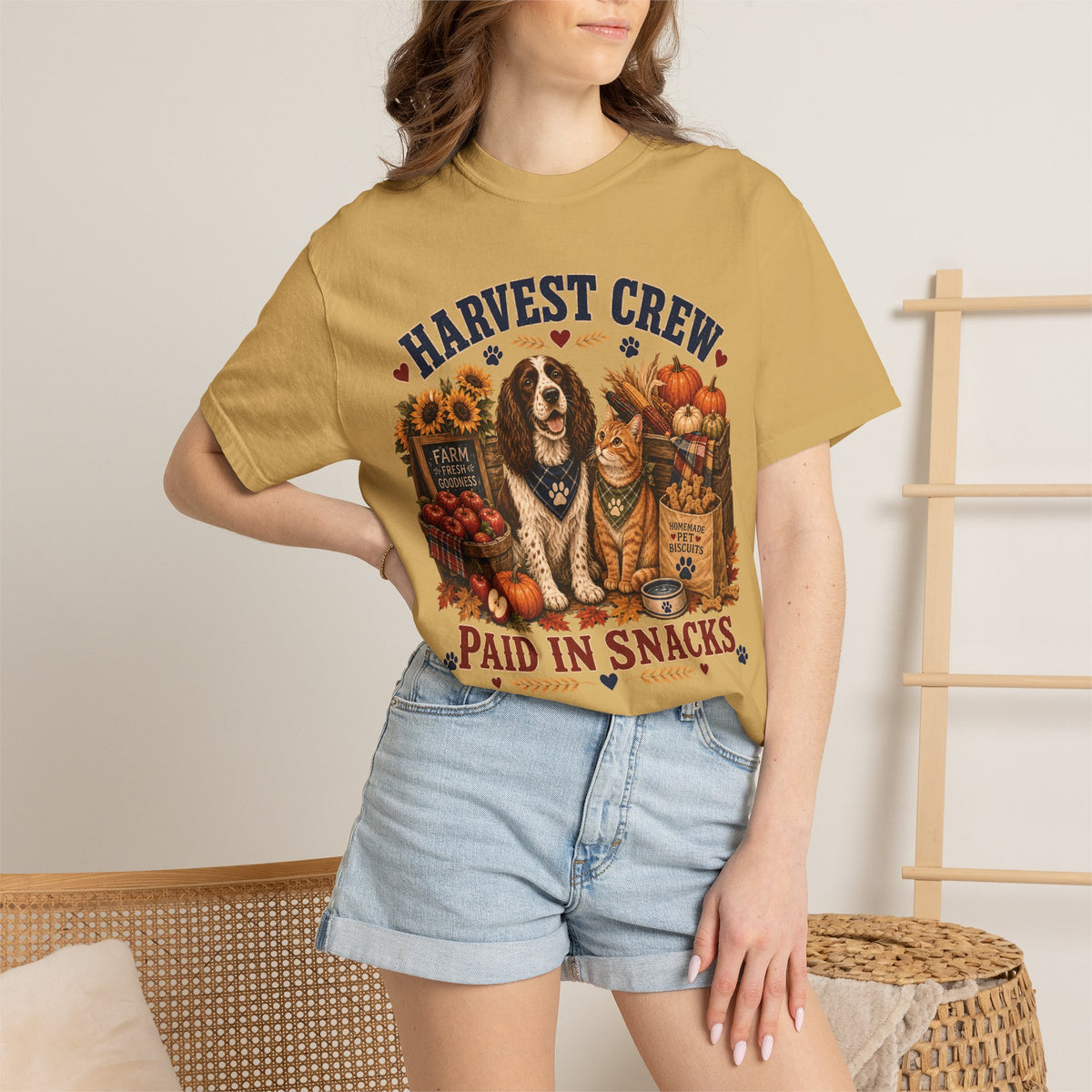 Harvest Crew – Paid in Snacks, Funny Fall Dog & Cat T-Shirt