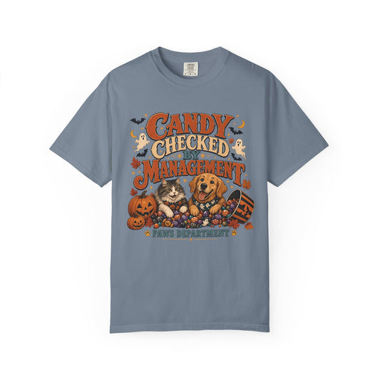 Candy Checked by Management Halloween T-Shirt | Funny Dog & Cat Halloween Shirt
