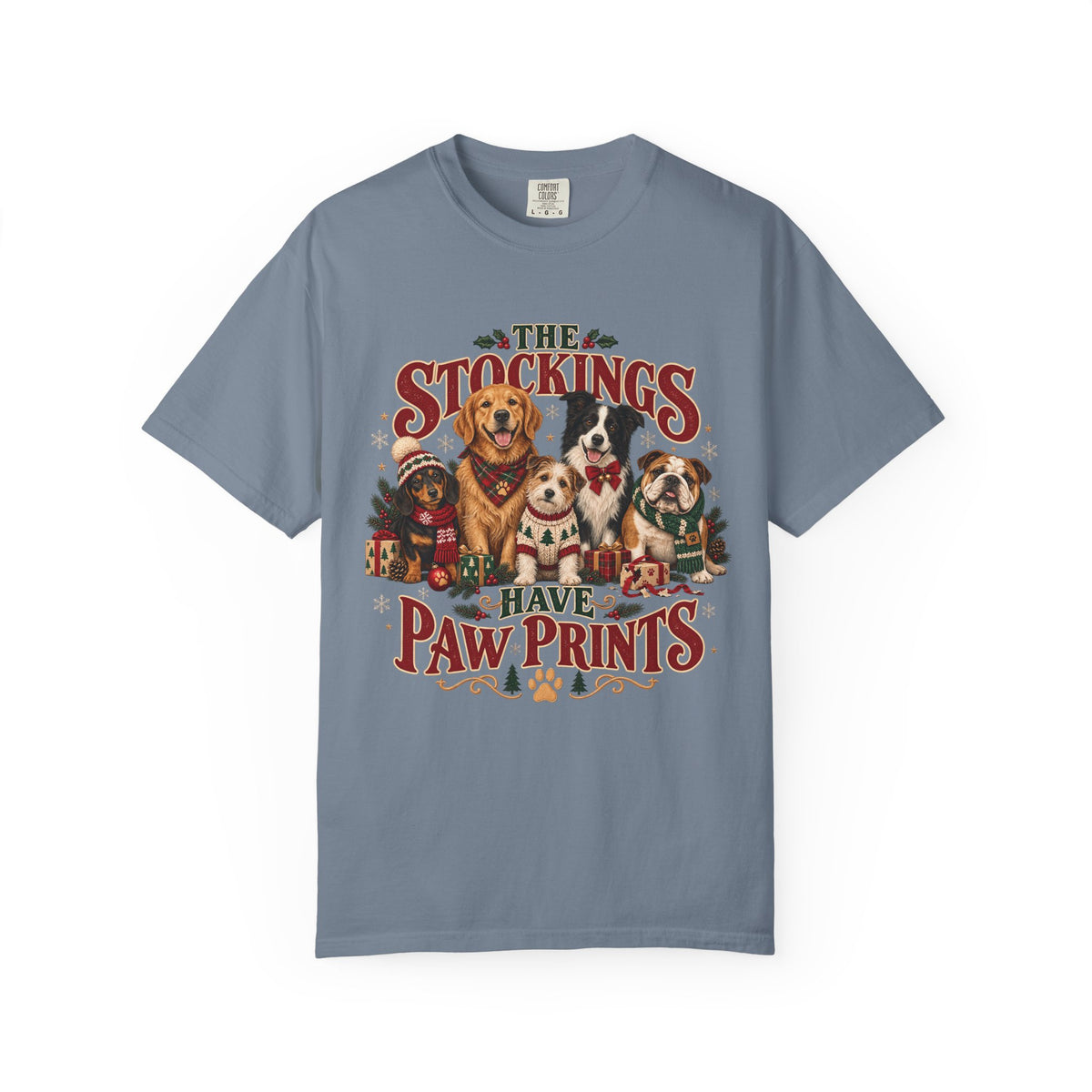 The Stockings Have Paw Prints T-Shirt – Christmas Dog Lover Tee