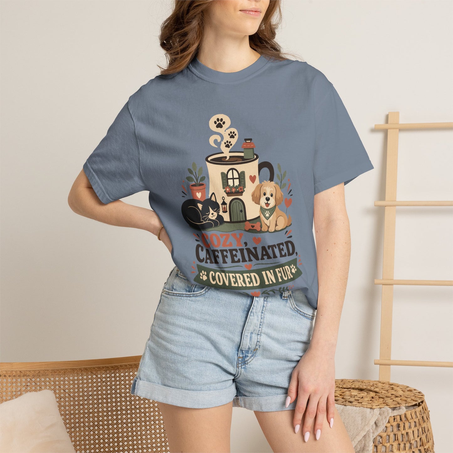 Cozy Caffeinated Covered in Fur — Cute Pet Lover T-Shirt