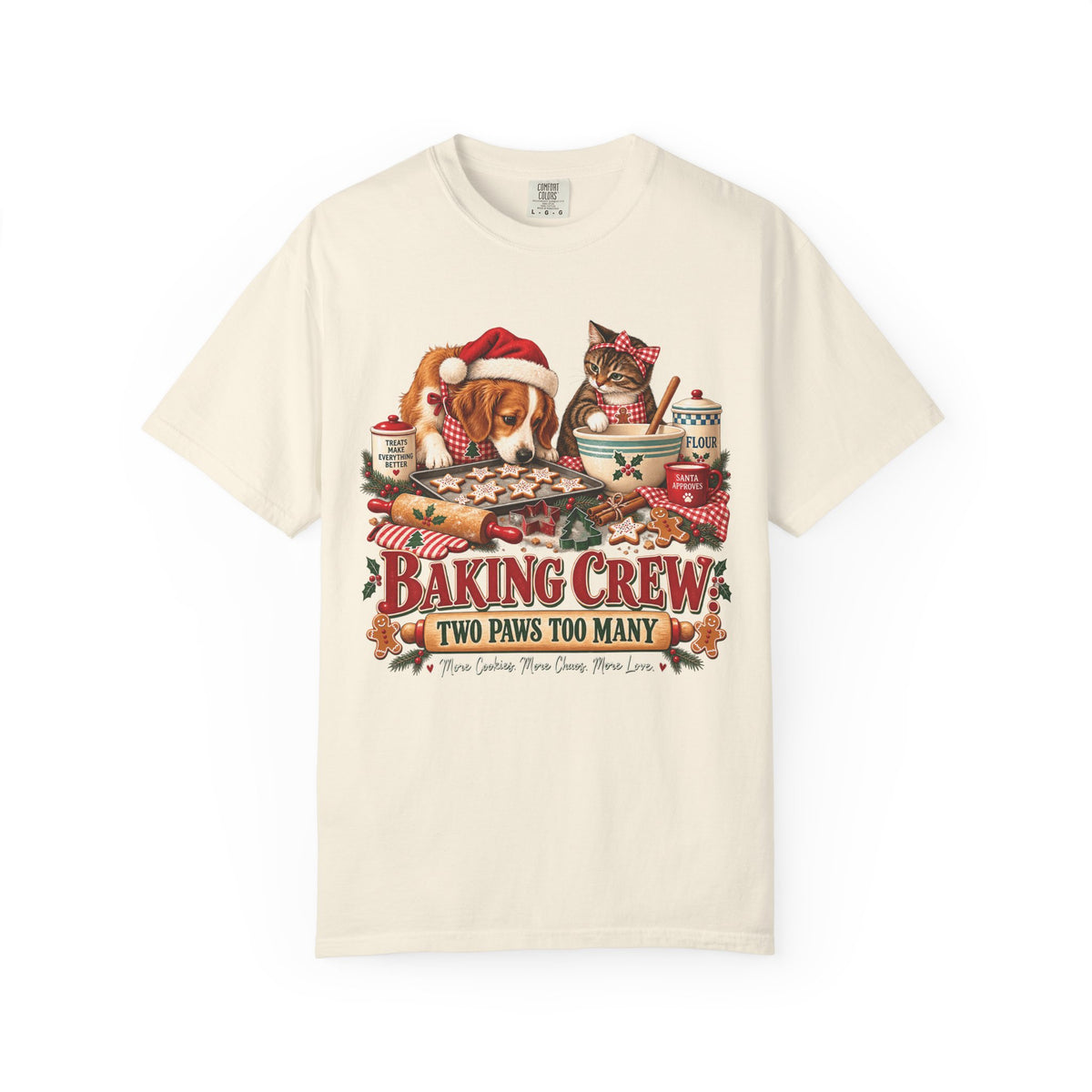 Baking Crew Two Paws Too Many T-Shirt – Funny Christmas Pet Baking Tee
