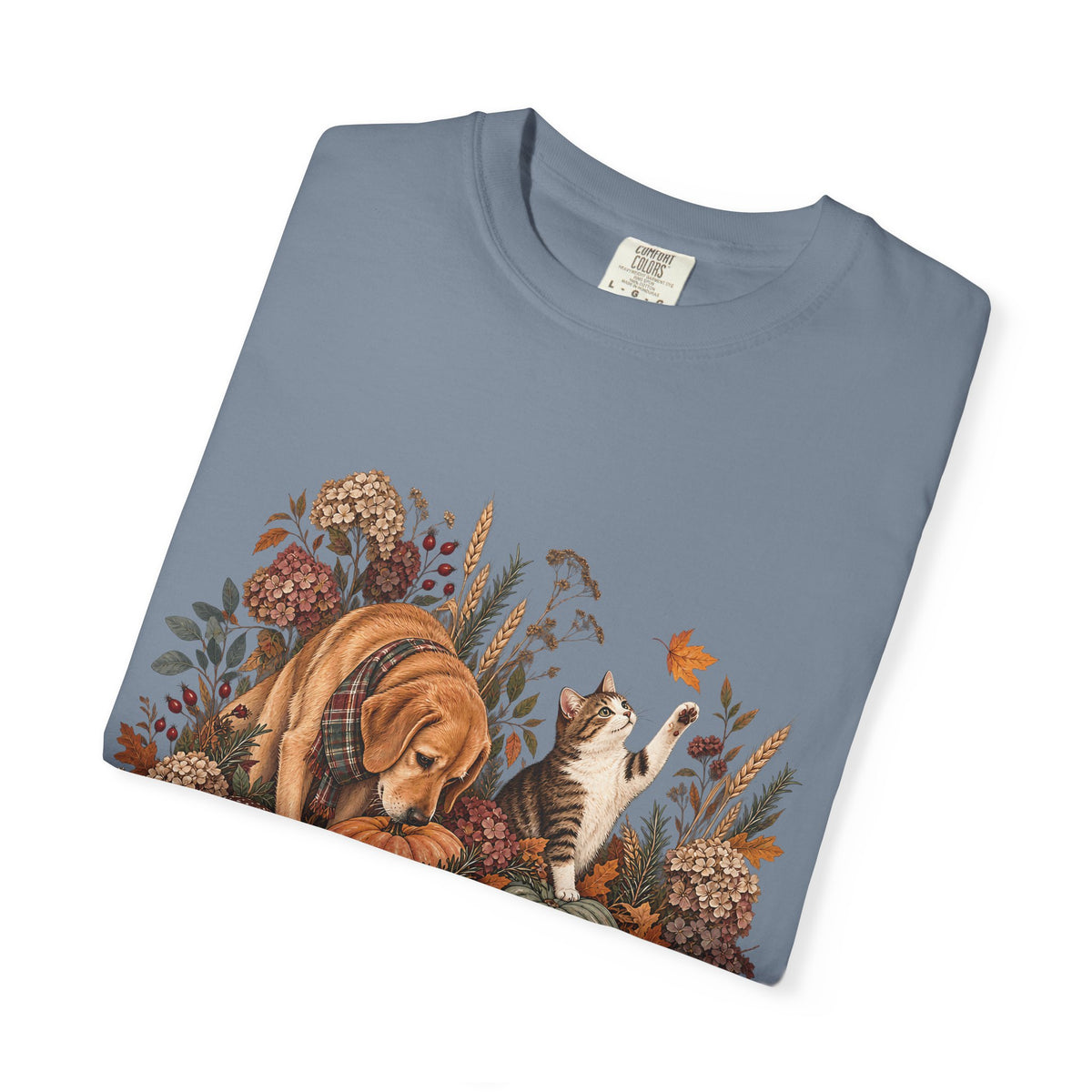 Autumn Dog & Cat T-Shirt – Botanical Fall Pet Lover Tee