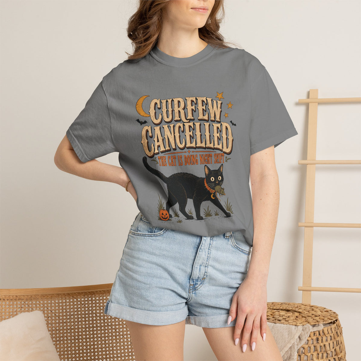Curfew Cancelled Cat T-Shirt – Funny Halloween Cat Lover Tee