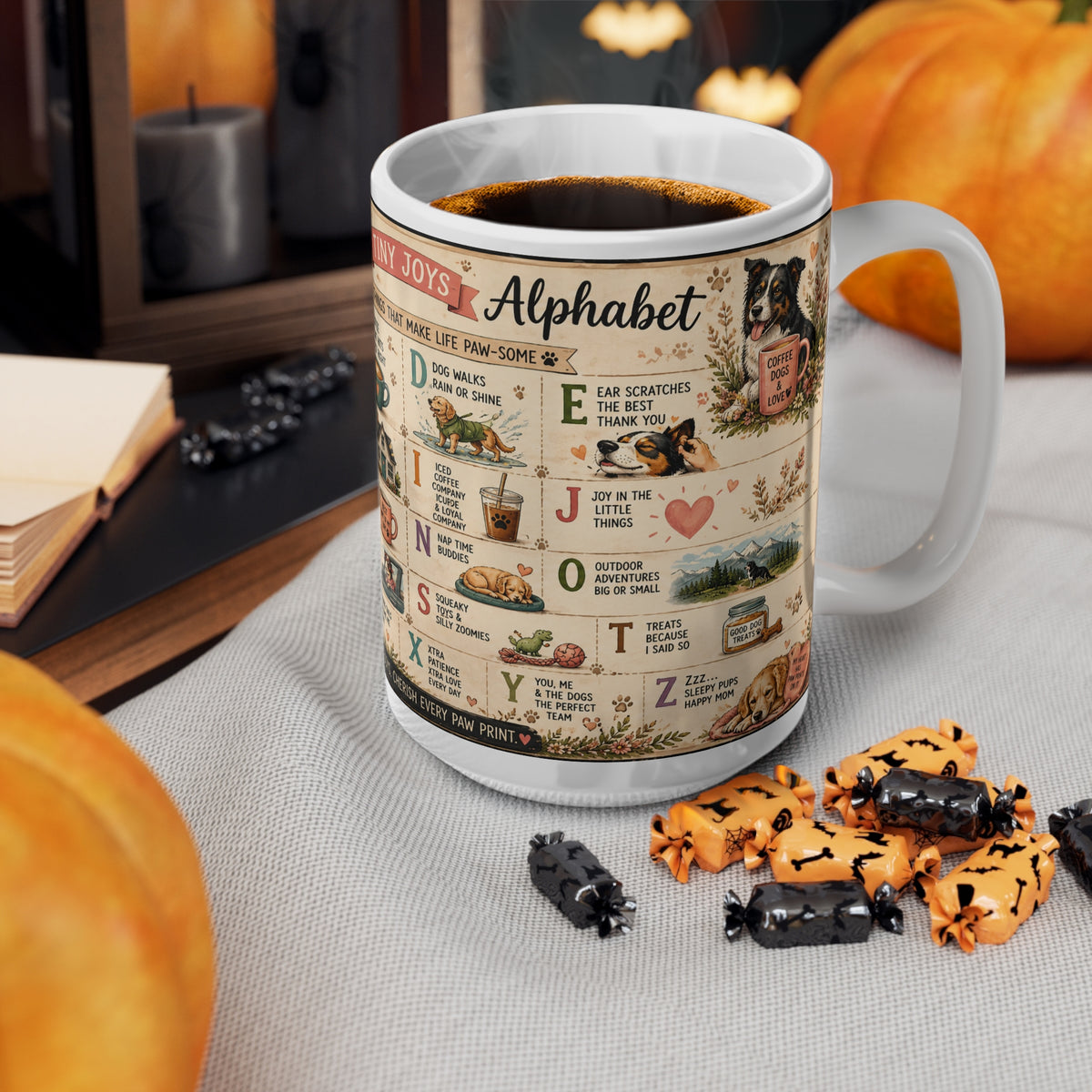 Dog Mom Alphabet Ceramic Coffee Mug — Vintage Illustrated 15oz
