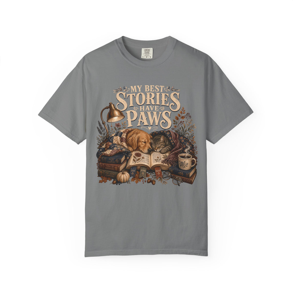 My Best Stories Have Paws – Book Lover Dog & Cat T-Shirt