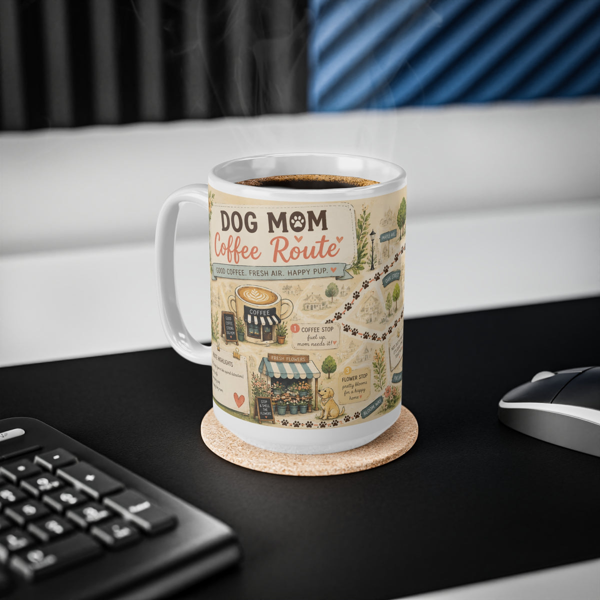 Dog Mom Coffee Route Mug — Cute Illustrated Map Coffee Cup (15oz Mug)