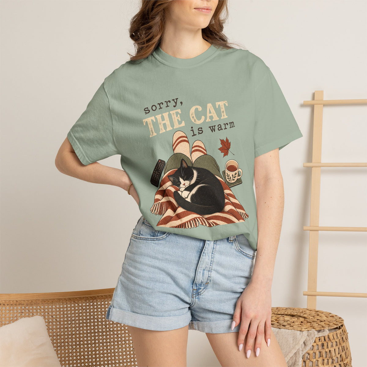 Sorry, The Cat Is Warm T-Shirt – Funny Cat Lover Cozy Lap Tee