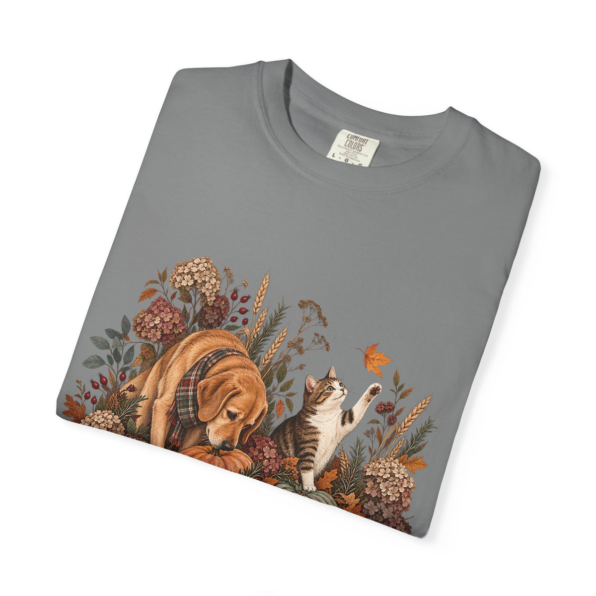 Autumn Dog & Cat T-Shirt – Botanical Fall Pet Lover Tee