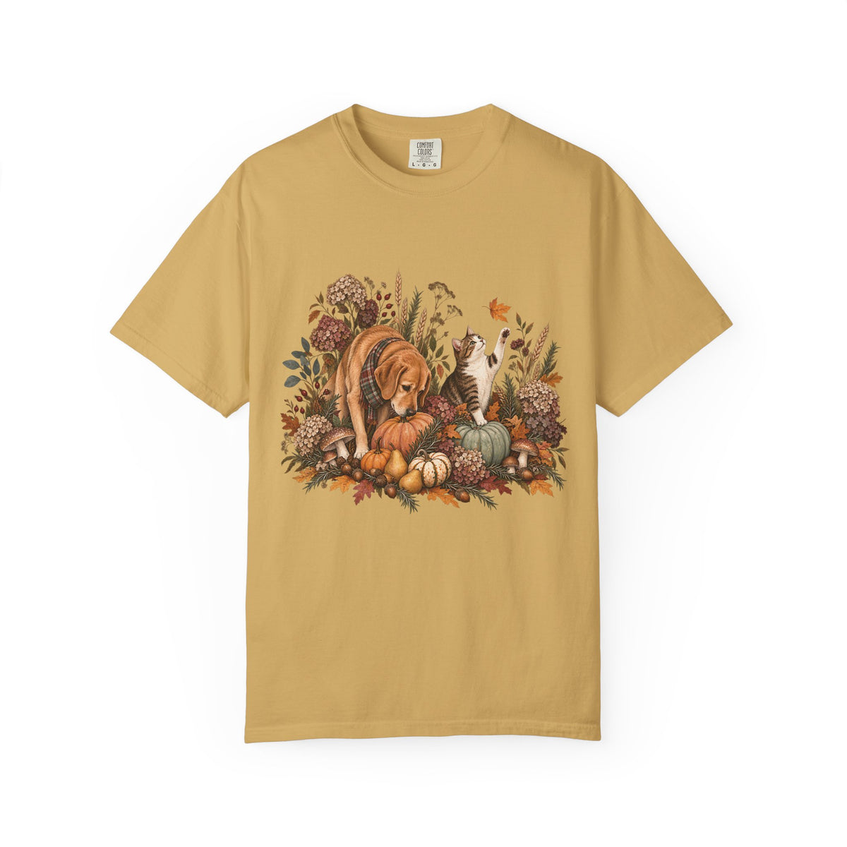 Autumn Dog & Cat T-Shirt – Botanical Fall Pet Lover Tee