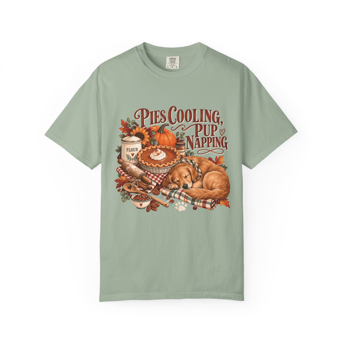Pies Cooling Pup Napping T-Shirt – Cozy Autumn Dog Lover Tee