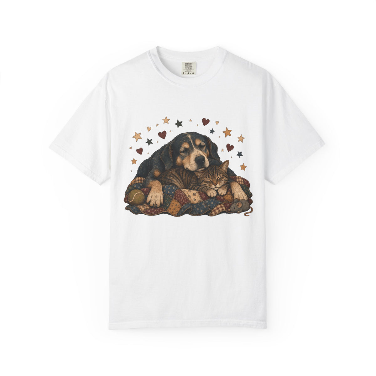 Sleeping Dog and Cat Cuddle T-Shirt – Cozy Pet Best Friends Tee