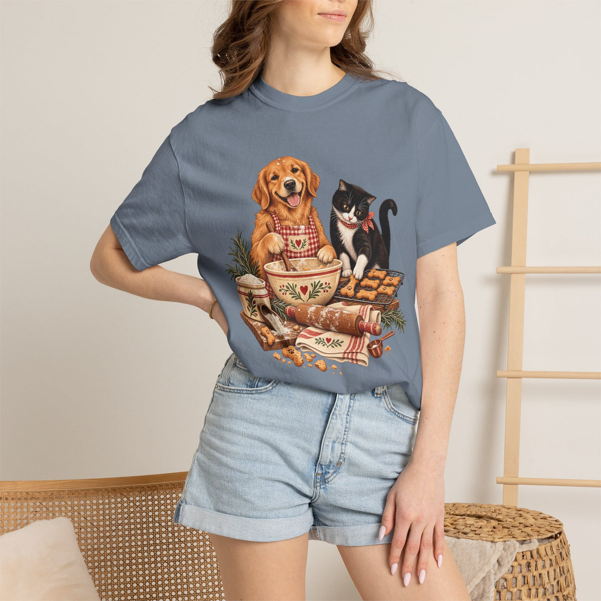Dog & Cat Baking T-Shirt – Cozy Country Kitchen Pet Lover Tee