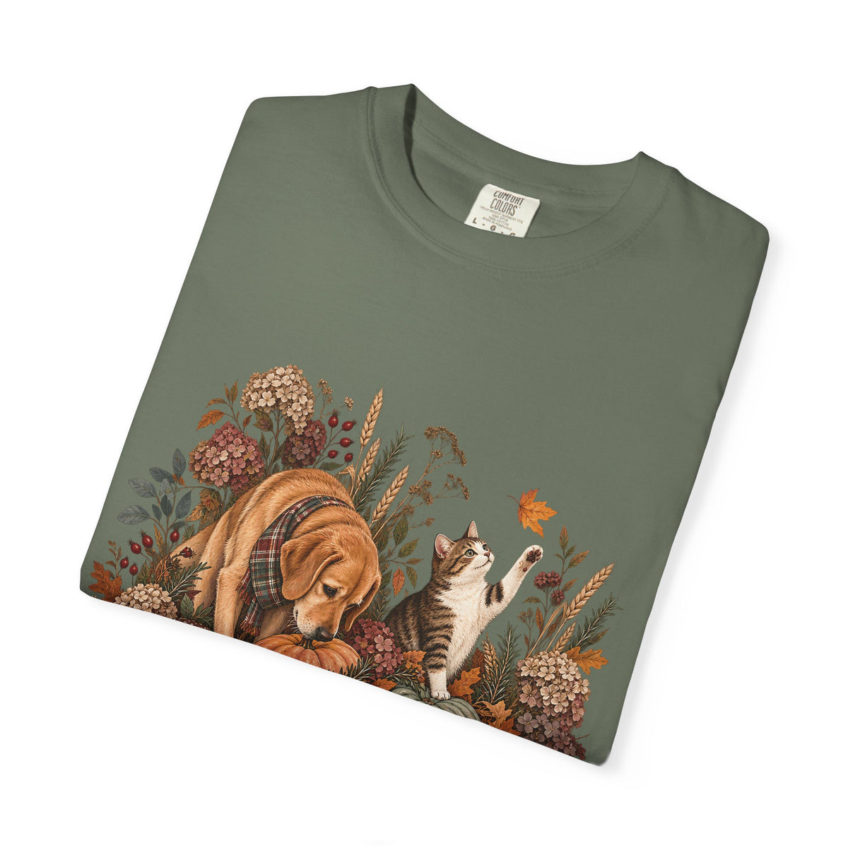 Autumn Dog & Cat T-Shirt – Botanical Fall Pet Lover Tee