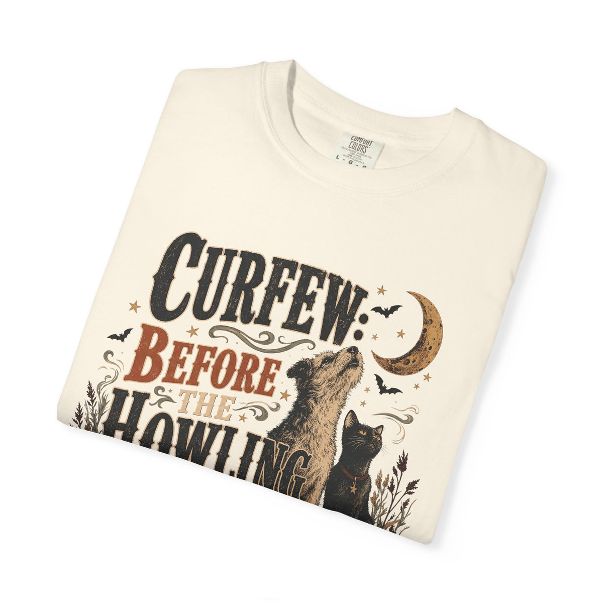Curfew Before The Howling Starts T-Shirt – Funny Halloween Dog & Cat Tee