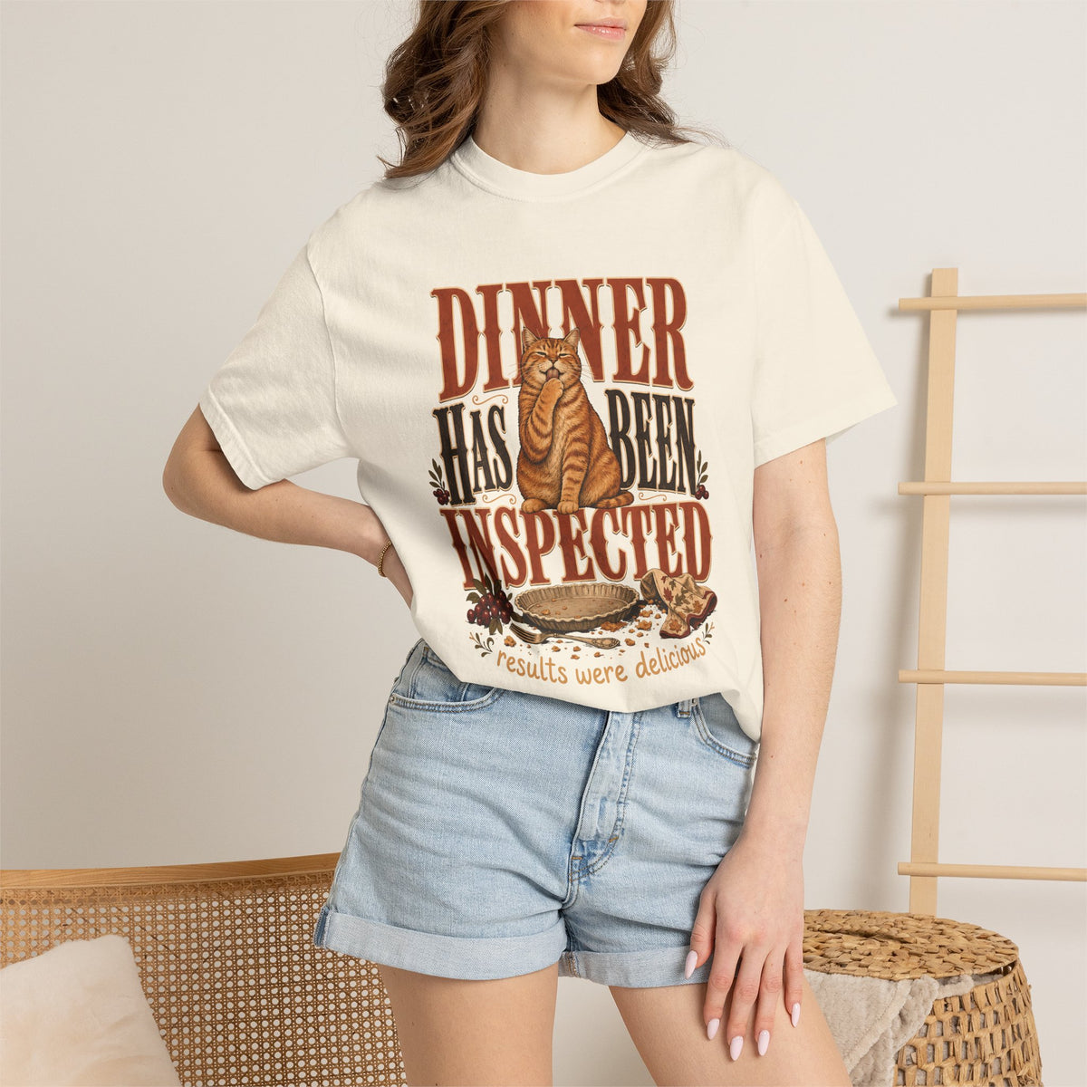 Dinner Has Been Inspected T-Shirt – Funny Cat Thanksgiving & Fall Tee