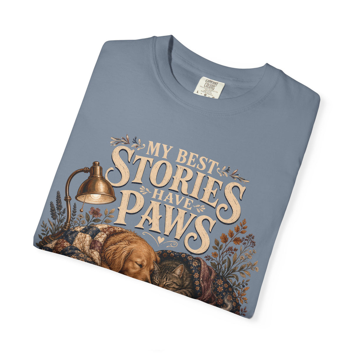 My Best Stories Have Paws – Book Lover Dog & Cat T-Shirt