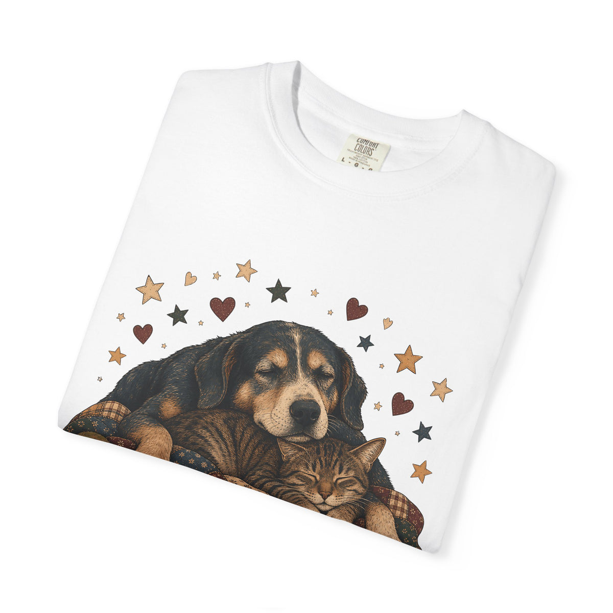 Sleeping Dog and Cat Cuddle T-Shirt – Cozy Pet Best Friends Tee