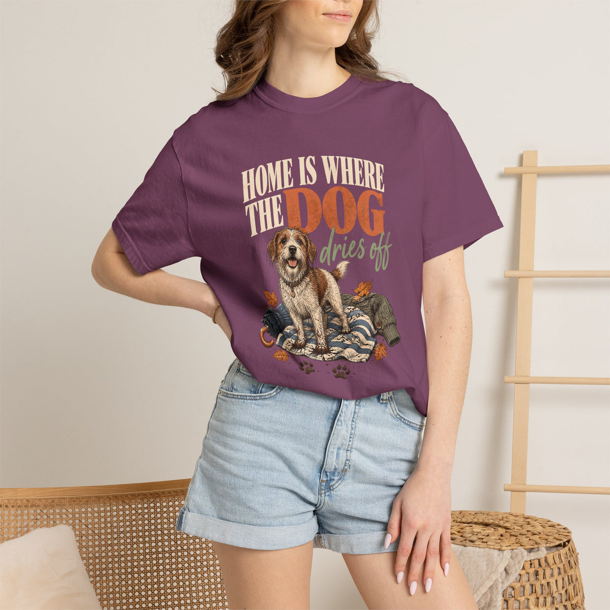 Home Is Where the Dog Dries Off T-Shirt – Funny Muddy Dog Lover Tee