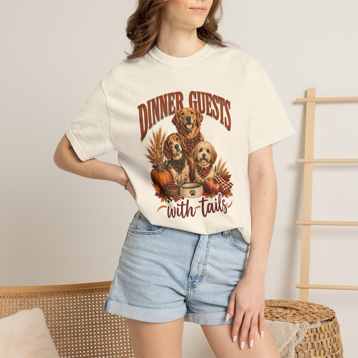 Dinner Guests With Tails T-Shirt – Thanksgiving Dog Lover Tee