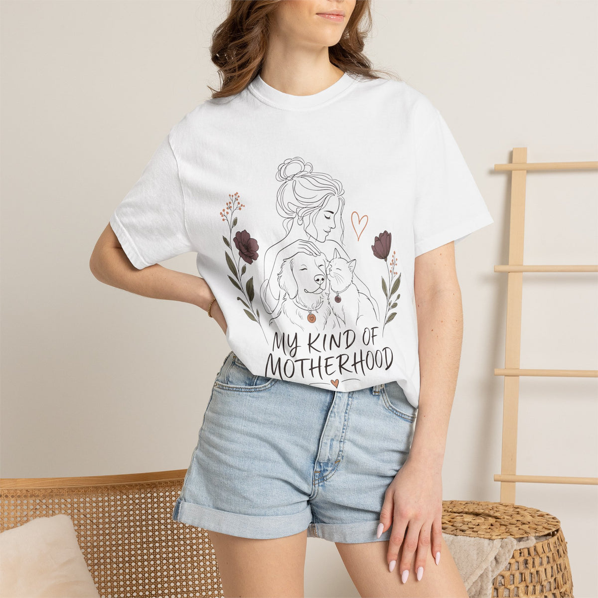 "My Kind of Motherhood" Dog & Cat Mom Line Art T-Shirt