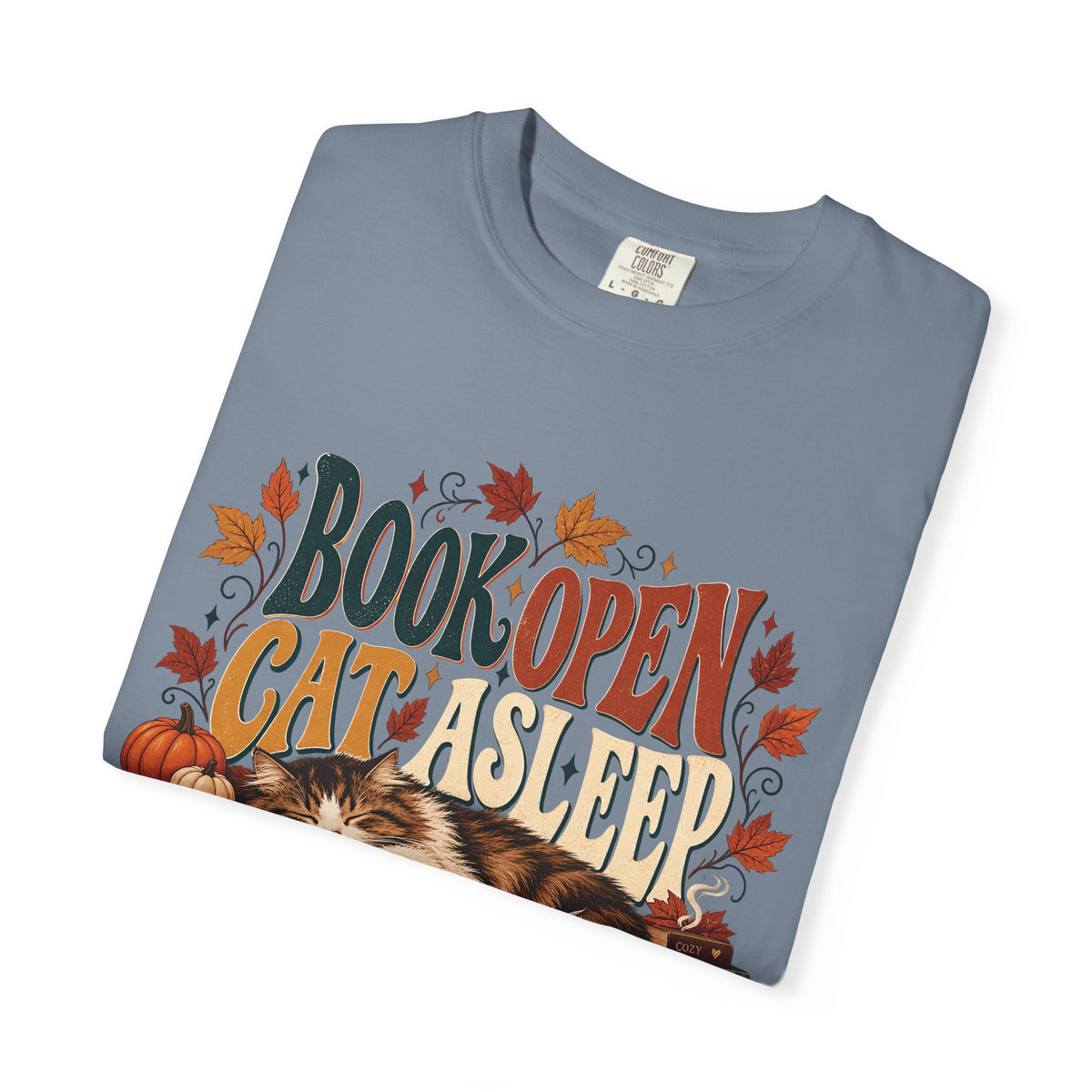 Book Open Cat Asleep T-Shirt – Cozy Cat Lover & Reader Tee