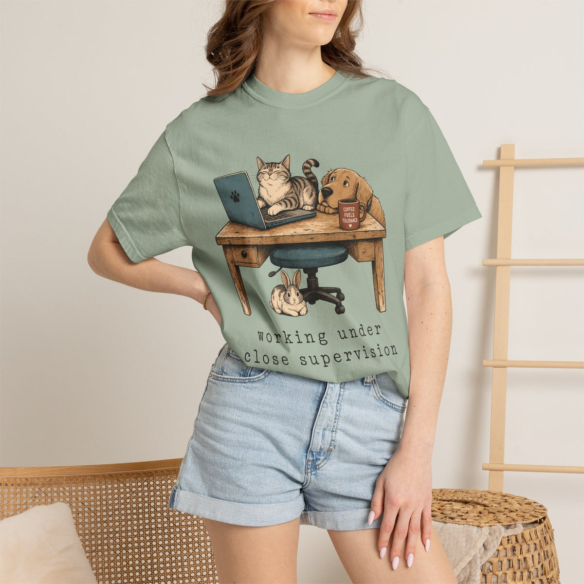 "Working Under Close Supervision" Funny Work From Home Pets T-Shirt