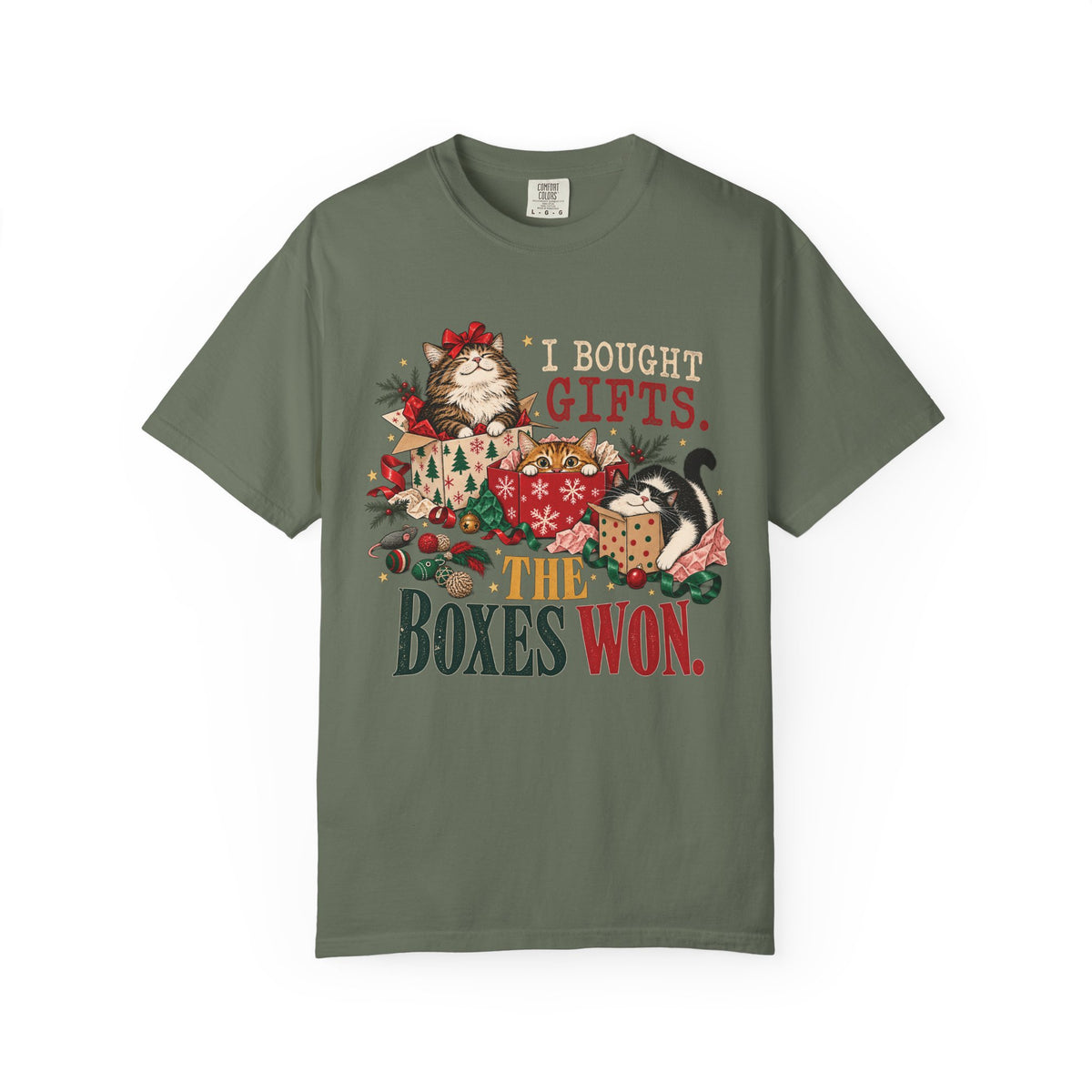 I Bought Gifts The Boxes Won T-Shirt – Funny Christmas Cat Tee