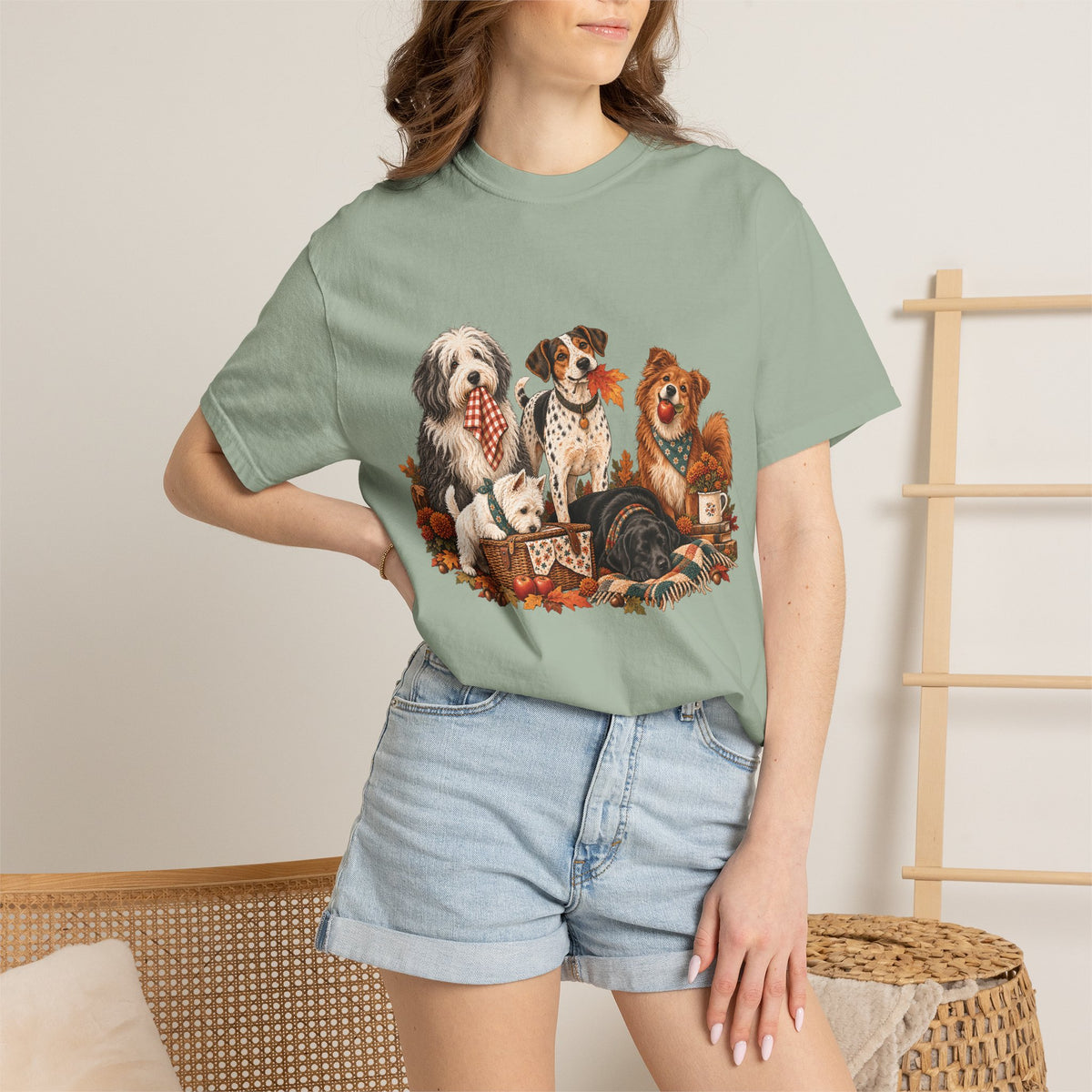 Autumn Dog Family T-Shirt – Vintage Fall Five Dogs Tee