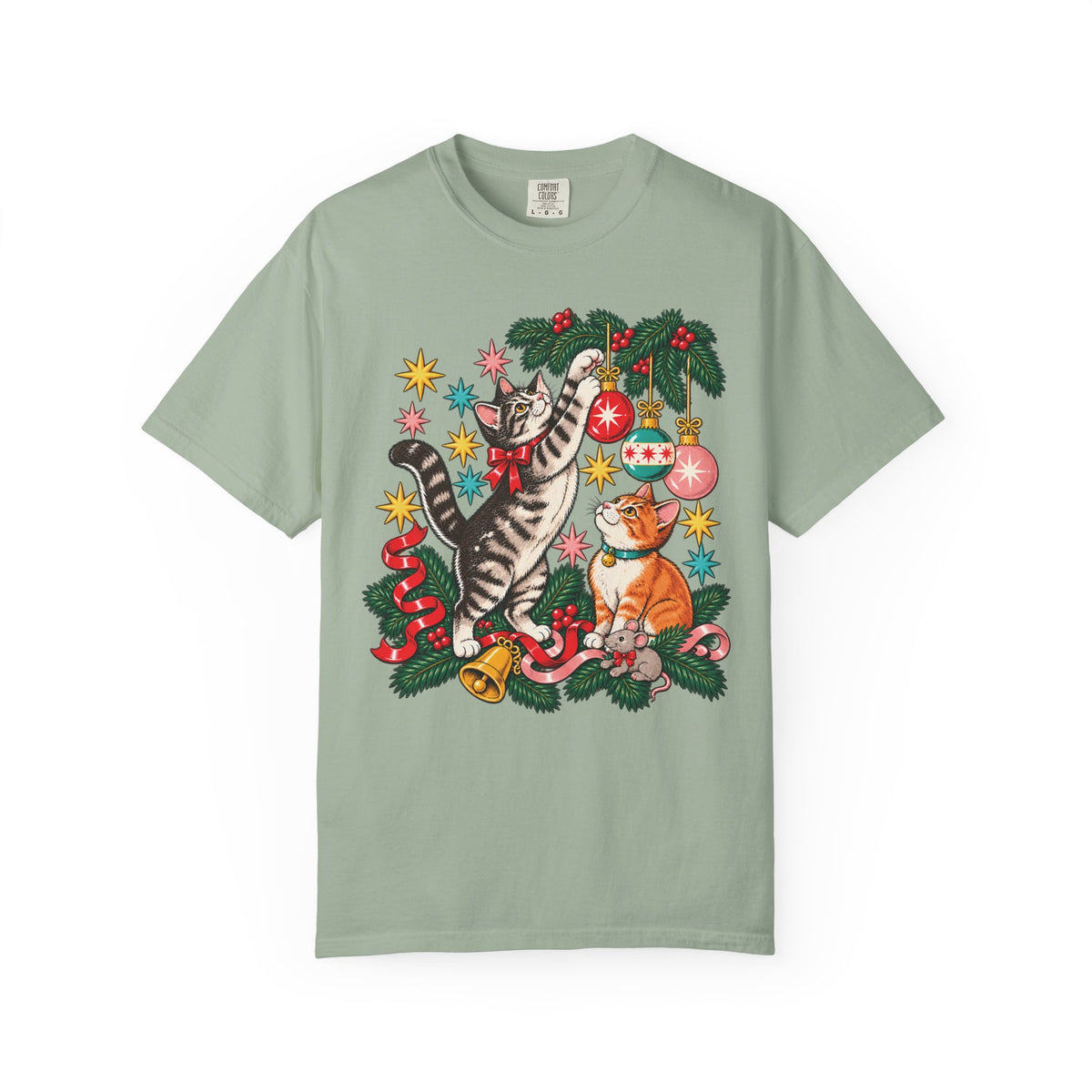 Retro Christmas Cats T-Shirt – Mischievous Cats & Ornaments Tee