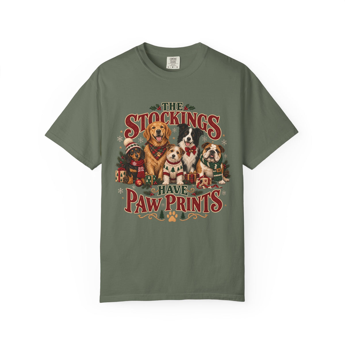The Stockings Have Paw Prints T-Shirt – Christmas Dog Lover Tee