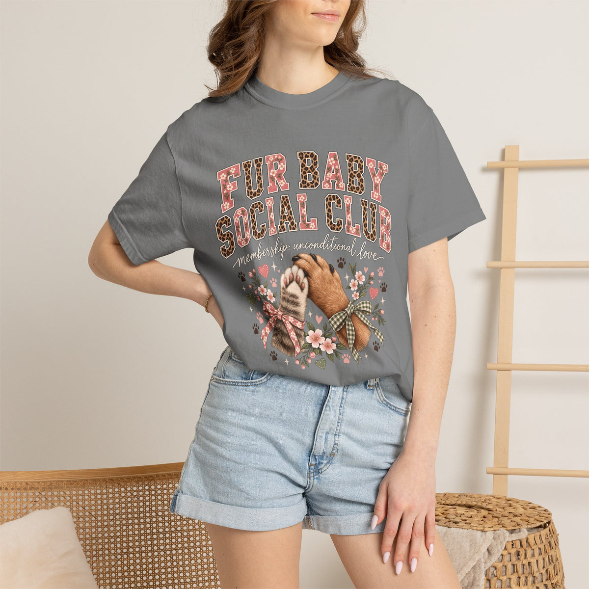 Fur Baby Social Club T-Shirt – Retro Floral Dog & Cat Lover Tee