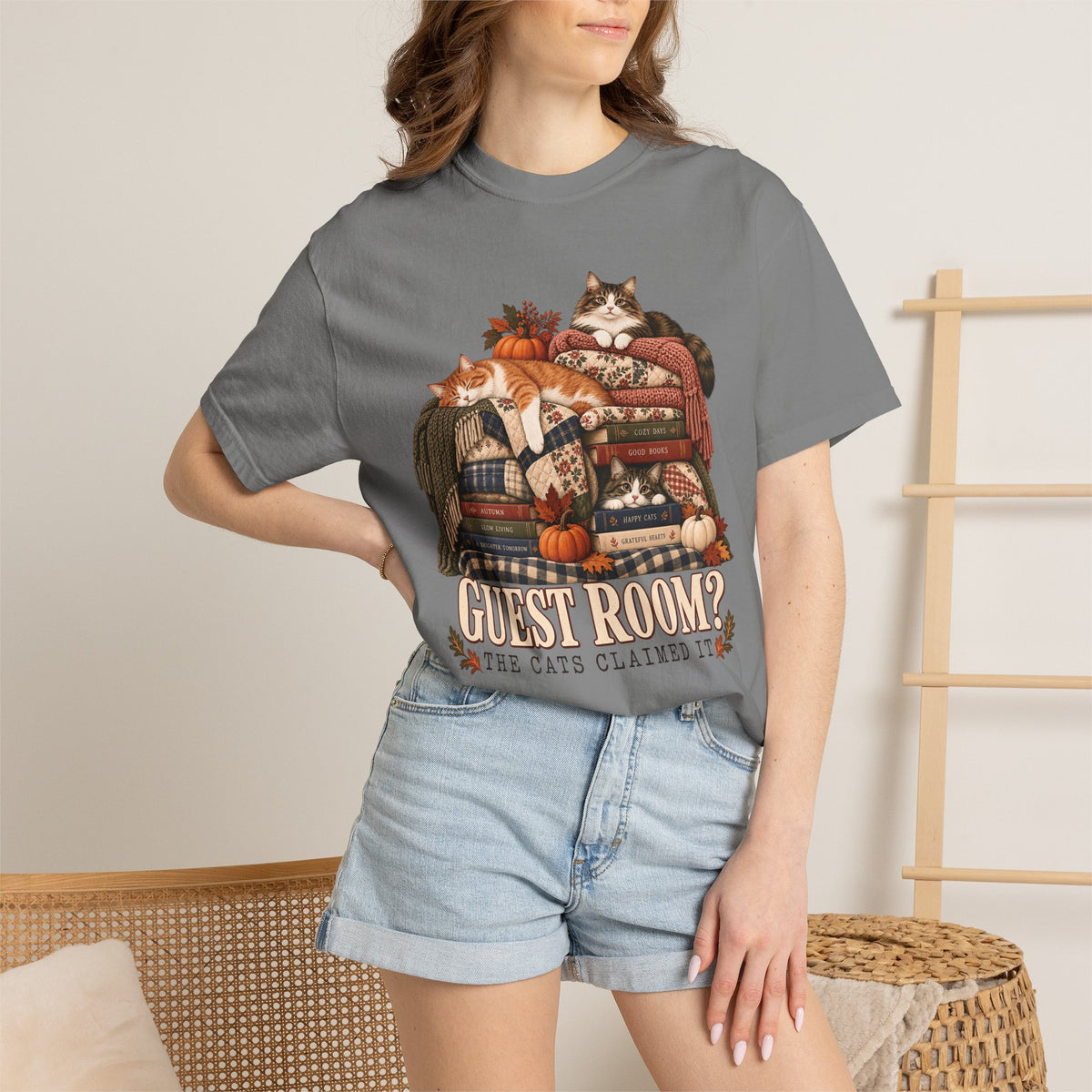Guest Room? The Cats Claimed It T-Shirt – Funny Cat Lover Tee