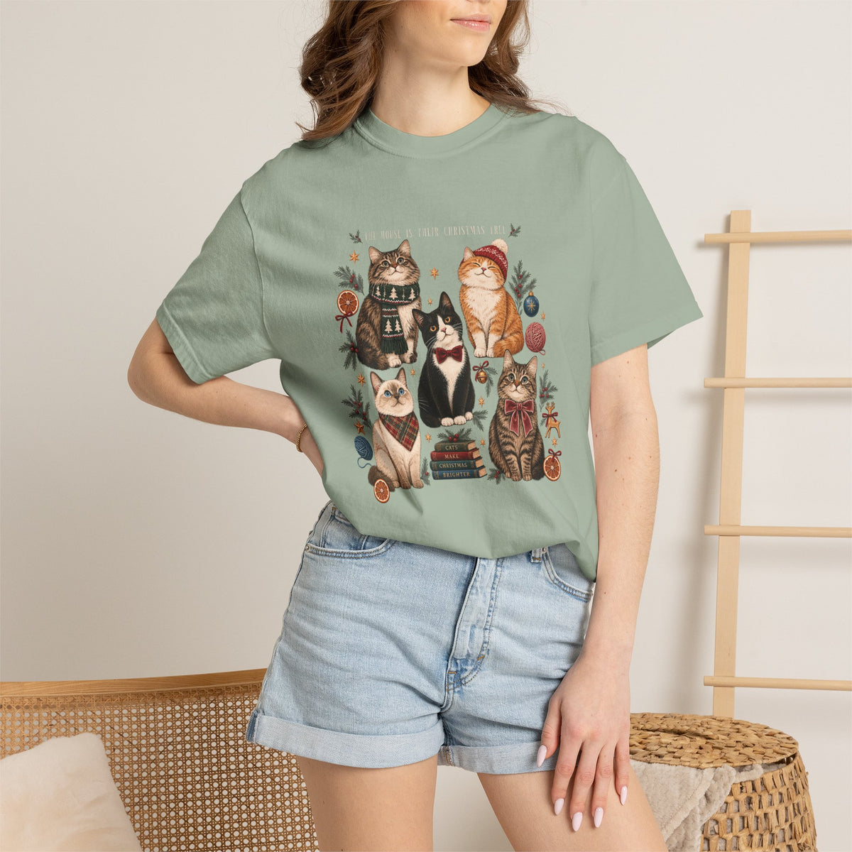 The House Is Their Christmas Tree T-Shirt – Multi-Cat Christmas Tee