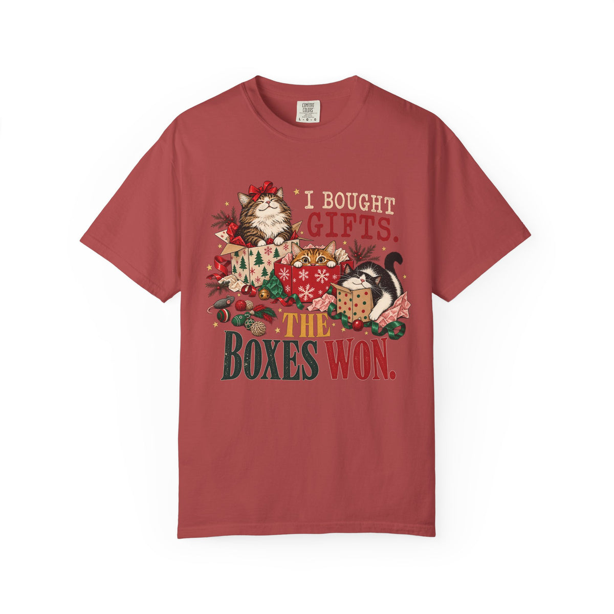 I Bought Gifts The Boxes Won T-Shirt – Funny Christmas Cat Tee