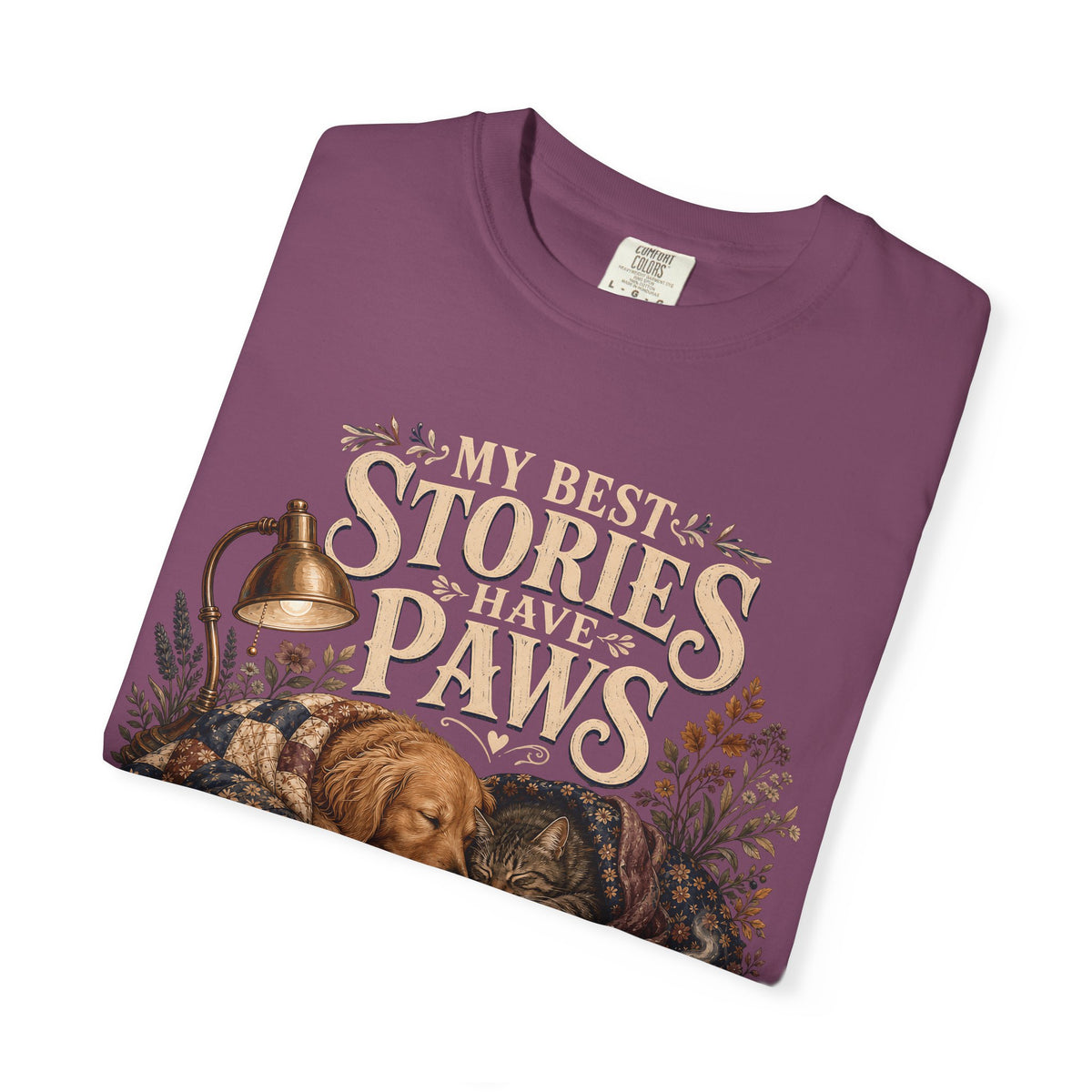 My Best Stories Have Paws – Book Lover Dog & Cat T-Shirt