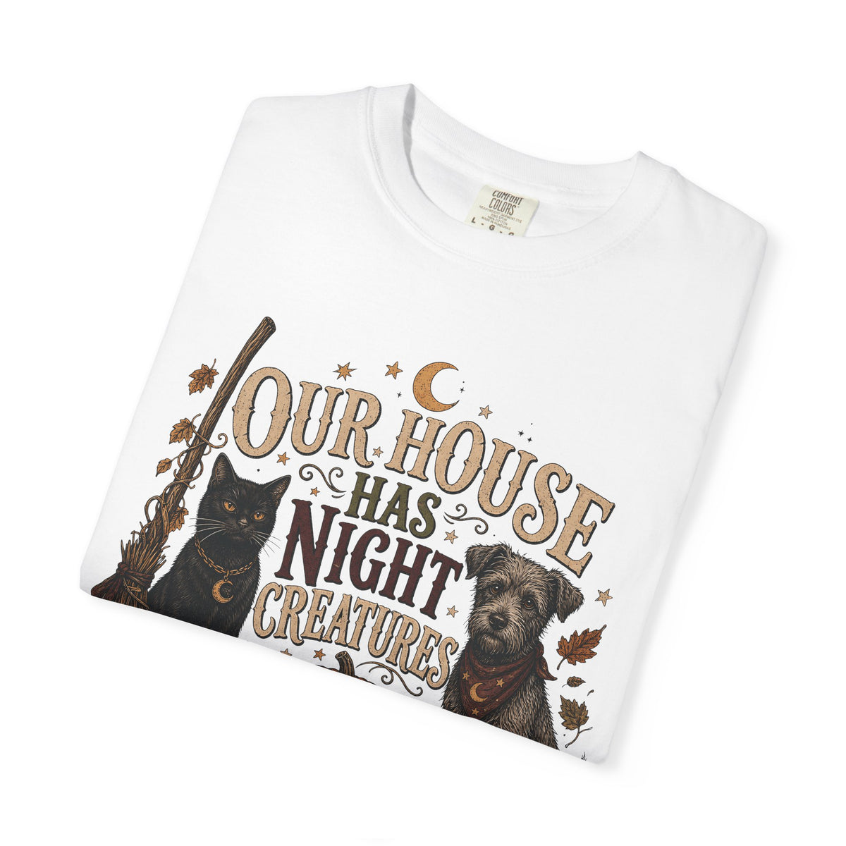 Our House Has Night Creatures T-Shirt – Funny Halloween Dog & Cat Shirt