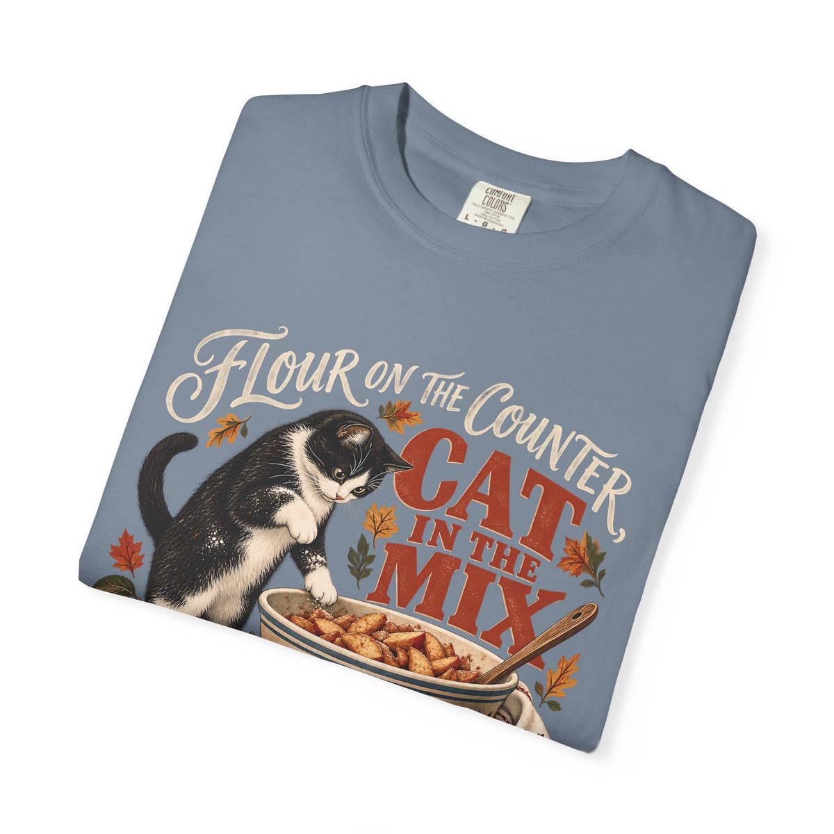 Flour on the Counter Cat in the Mix T-Shirt – Funny Baking Cat Tee