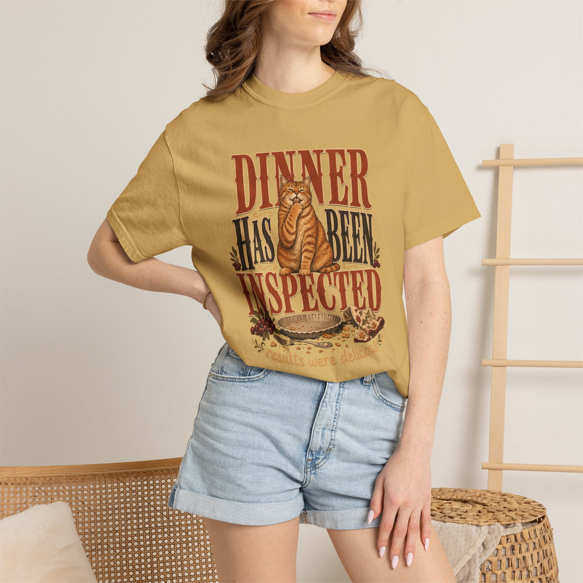 Dinner Has Been Inspected T-Shirt – Funny Cat Thanksgiving & Fall Tee