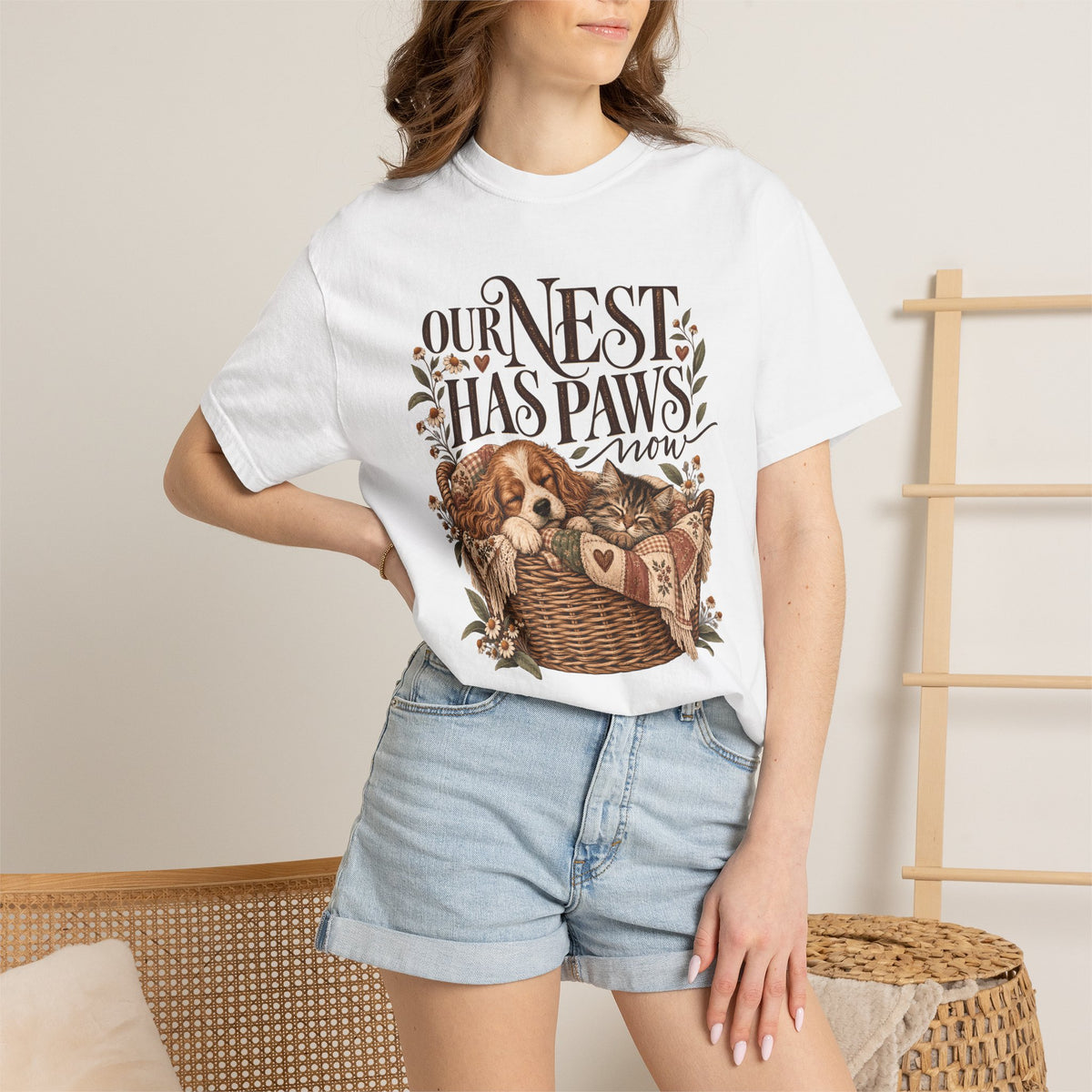 Our Nest Has Paws Now T-Shirt – Cozy Dog & Cat Lover Tee