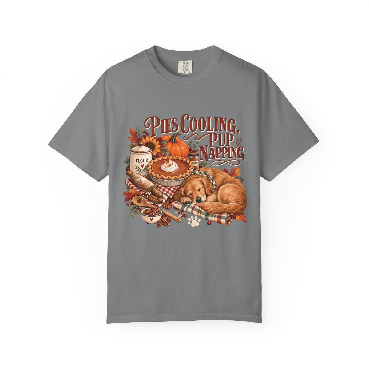 Pies Cooling Pup Napping T-Shirt – Cozy Autumn Dog Lover Tee
