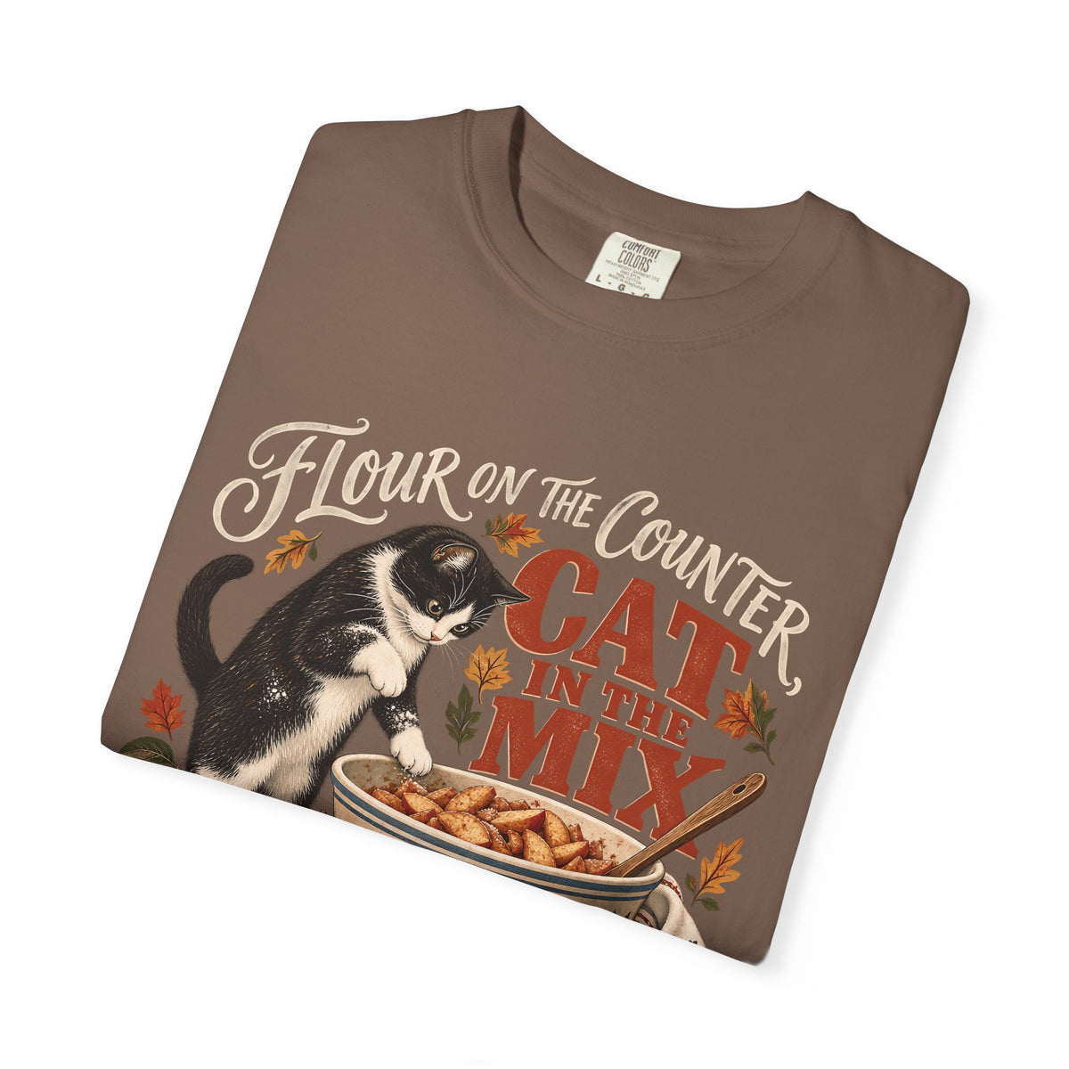 Flour on the Counter Cat in the Mix T-Shirt – Funny Baking Cat Tee