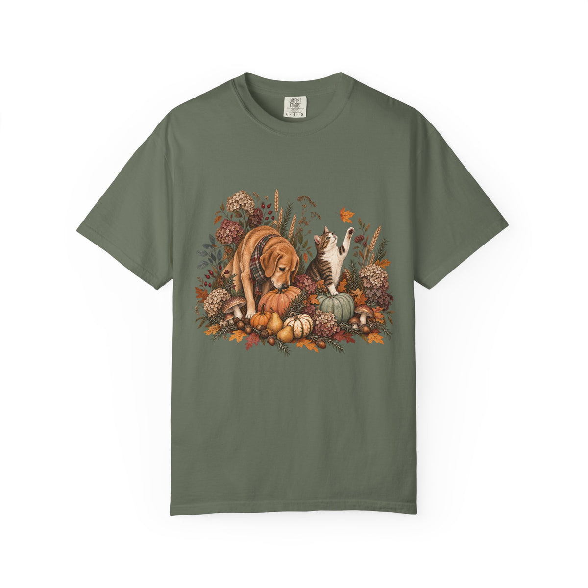 Autumn Dog & Cat T-Shirt – Botanical Fall Pet Lover Tee